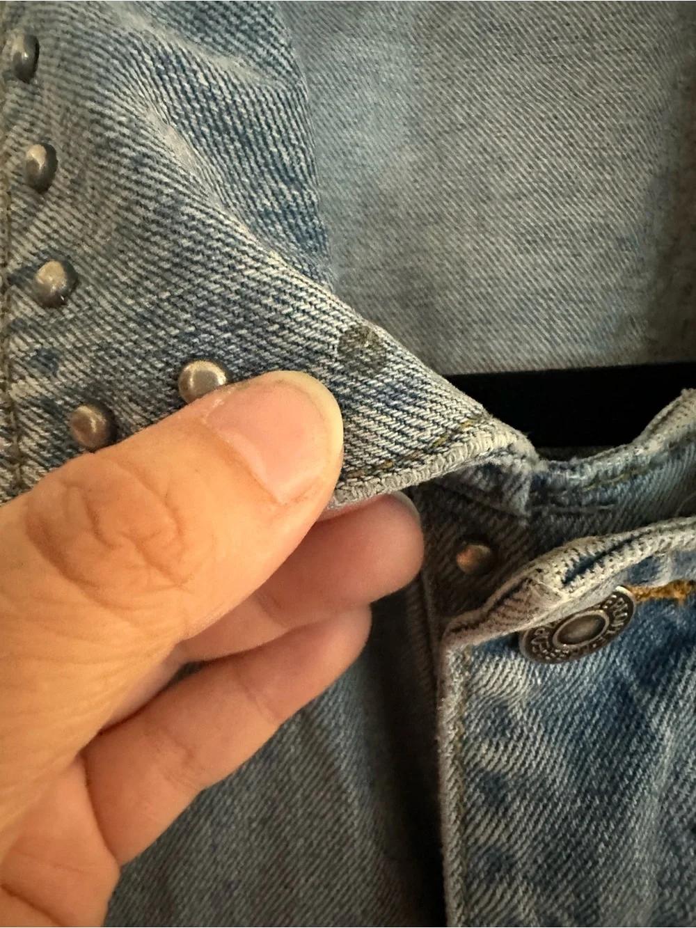 Free People Studded Jean Jacket. - Picture 3 of 8